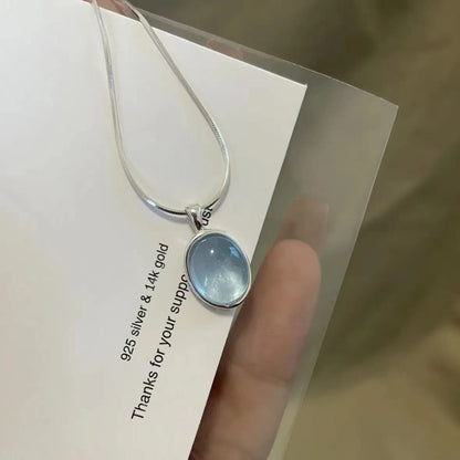 Colar com Pingente Simples Oval de Pedra da Lua e Água-marinha para Mulheres Meninas Corrente Cobra de Luxo Colar da Moda Joias Presentes