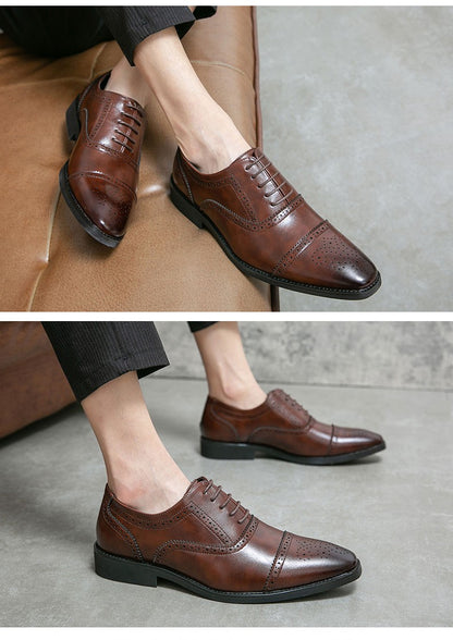 Men Oxfords Brogue Shoes Fashion Breathable Split Leather 38-48 Size Boys Black Soft Outdoor Casual Autumn Mules Dress Flats