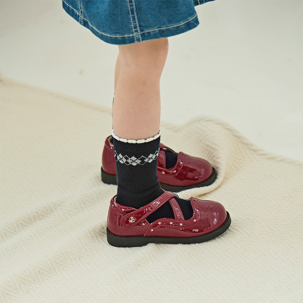 Dave Bella Children's Leather Shoes Autumn Girl's Retro Fashion Soft soled Red Anti slip Princess Shoes DB3252579