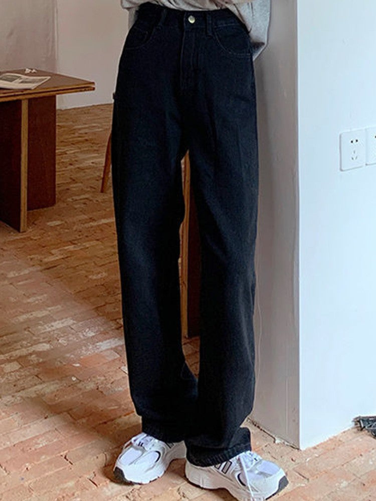 Woman High Waist Wide Leg Jeans Girls Casual Denim Straight Leg Pants Female White Black Blue Light Blue Beige Loose Trousers