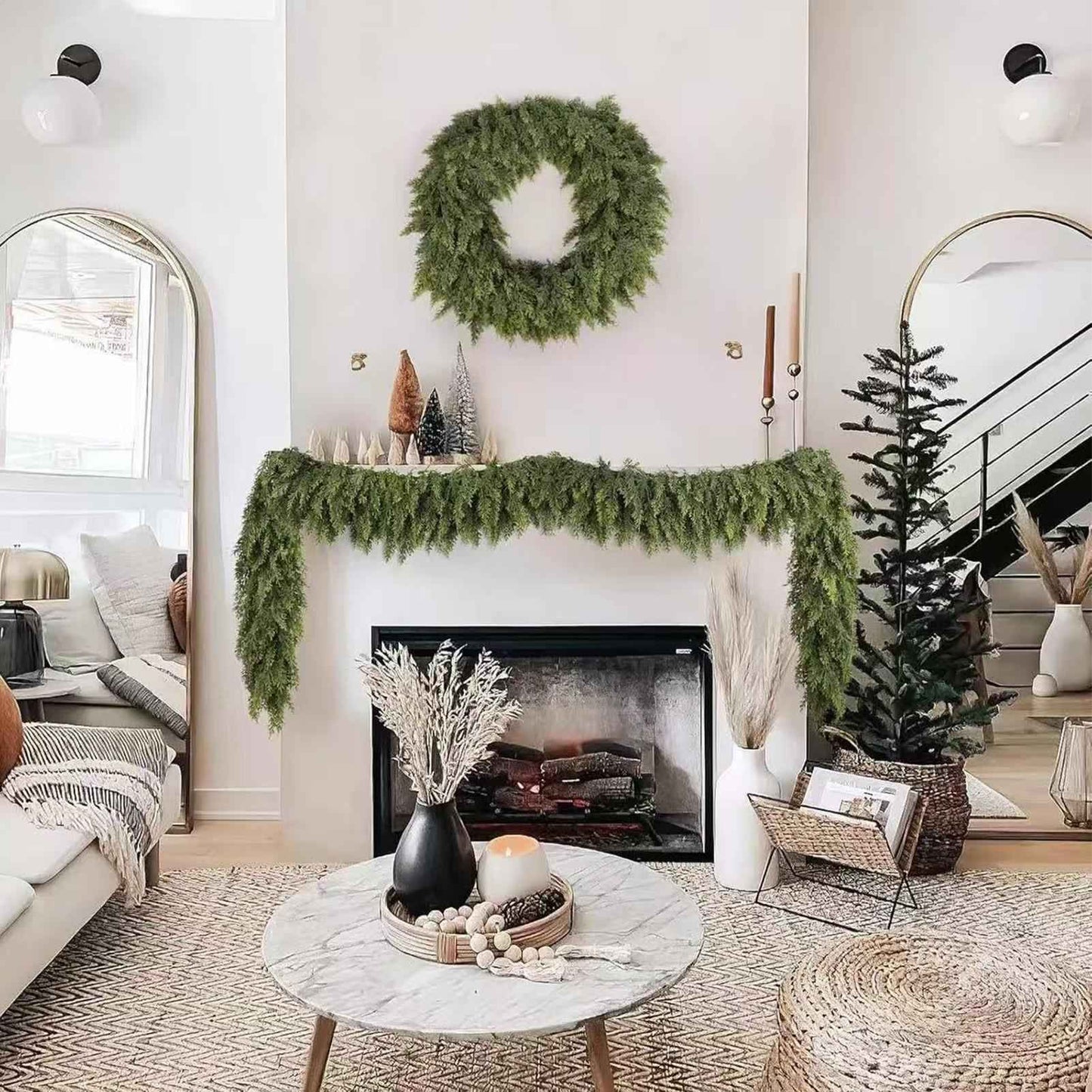 Christmas Garlands Artificial Green Pine Decoration Artificial Garland for Wreath Fireplace Tree Mantel Porch Indoor Stairs