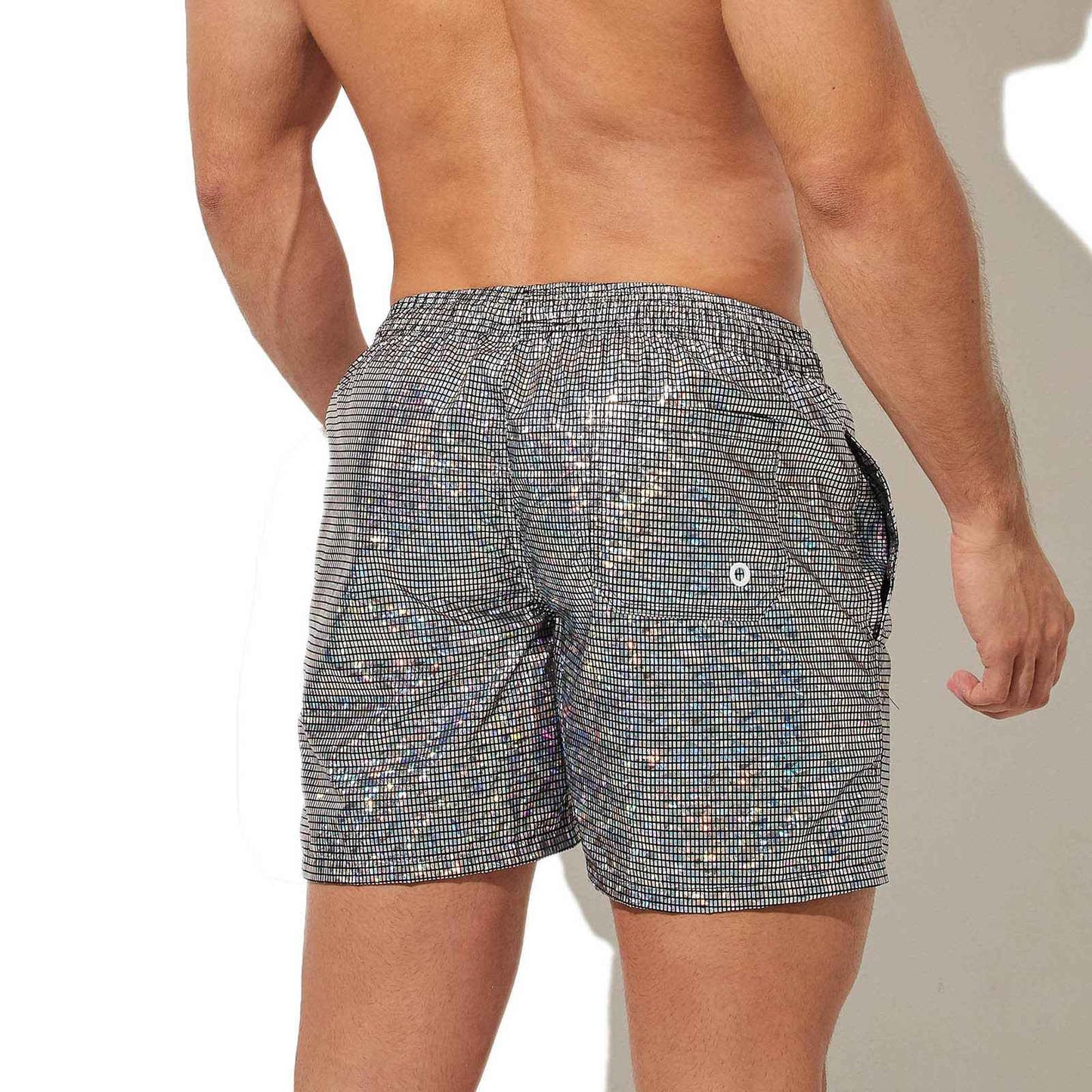 150g Mens Summer Beach Shorts Plus Size Glittering Swimming Boxer Underpants 100% Polyester Solid Plaid String Board Short