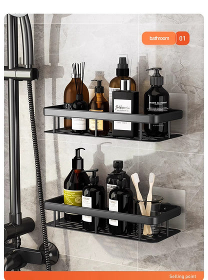 Prateleira de Armazenamento para Banheiro Aço Inoxidável Antiferrugem Prateleira de Chuveiro com Ventosa Utensílios Domésticos de Armazenamento