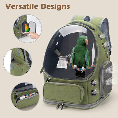 Mochila Transportadora para Pássaros, Gaiola de Viagem para Papagaios com Poleiro e Comedouros para Papagaio e Calopsita para Visitas ao Veterinário, Acampamento, Caminhada, Viagem