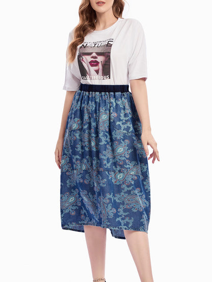 Women Plus Size Woven Spring And Autumn Denim Skirt