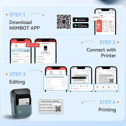 Portable Niimbot B1 Wireless Label Maker Adhesive Sticker Printer Labeling Machine DIY 20-50mm Labels for Office Home