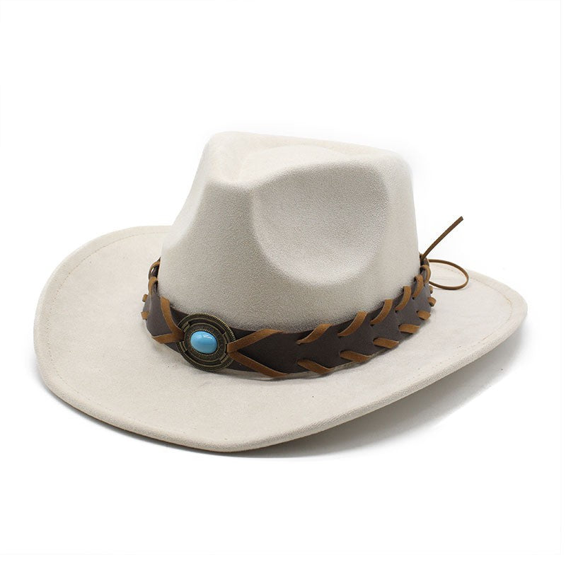 New Suede Western Cowboy Hat Men Women Vintage Gentleman Lady Jazz Cowgirl Panama Sun Cap Wide Brim Cloche Church Fedora Hats