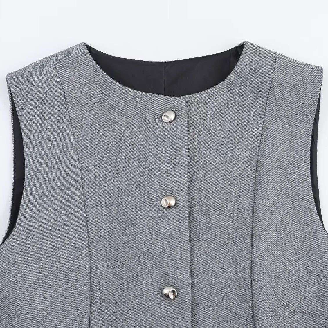 DiYiG WOMAN 2025 autumn new fashion vest fake two-piece effect dress chic round neck sleeveless mini skirt Vestidos Mujer