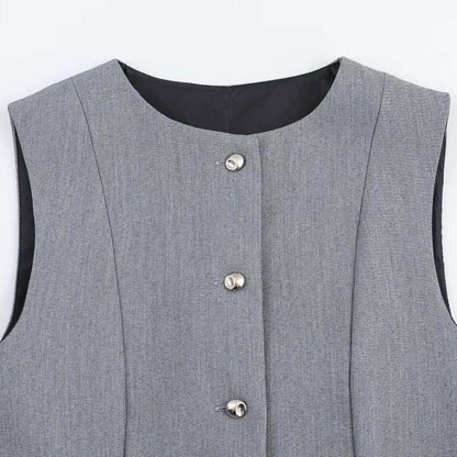 DiYiG WOMAN 2025 autumn new fashion vest fake two-piece effect dress chic round neck sleeveless mini skirt Vestidos Mujer