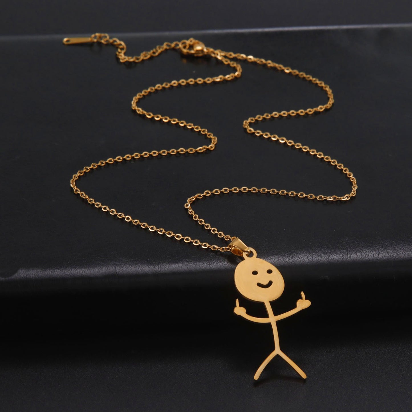 Skyrim Hip Hop Doodle Necklace for Men Women Stainless Steel Long Neck Chain Fashion Middle Finger Stickman Jewelry New