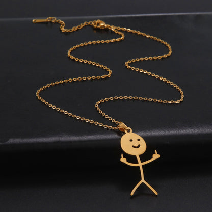Skyrim Hip Hop Doodle Necklace for Men Women Stainless Steel Long Neck Chain Fashion Middle Finger Stickman Jewelry New