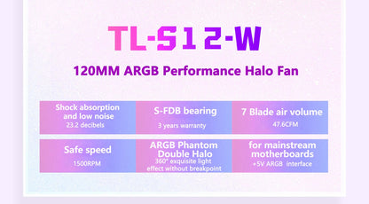 Thermalright TL-S12 120mm HALO Cooling Fan 5V 3PIN ARGB Fan pc gamer 360° exquisite light effect computer Case Fan ventilador