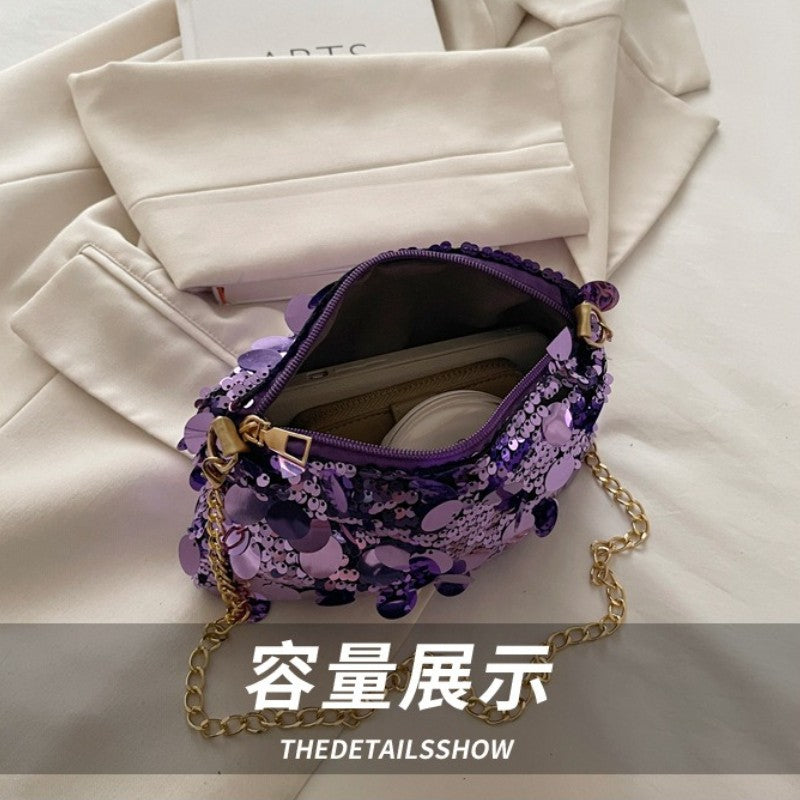Sequin Evening Party Shoulder Bags for Women Lightweight Portable Ladies Chain Crossbody Bag Solid Color Casual Female Handbag