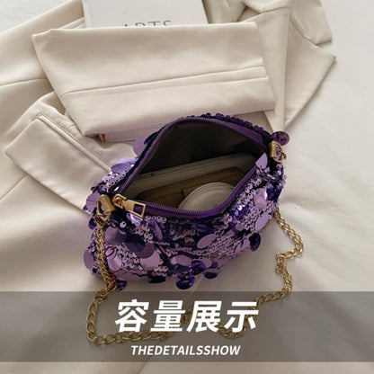 Sequin Evening Party Shoulder Bags for Women Lightweight Portable Ladies Chain Crossbody Bag Solid Color Casual Female Handbag
