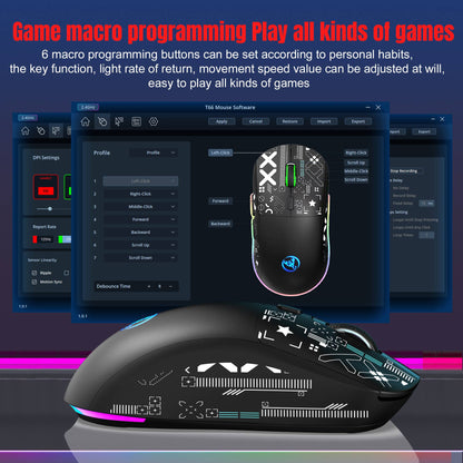 Mouse Bluetooth Sem Fio T90 RGB (BT1/BT2+ USB) 2.4GHz Recarregável Silencioso com Adaptador Tipo C