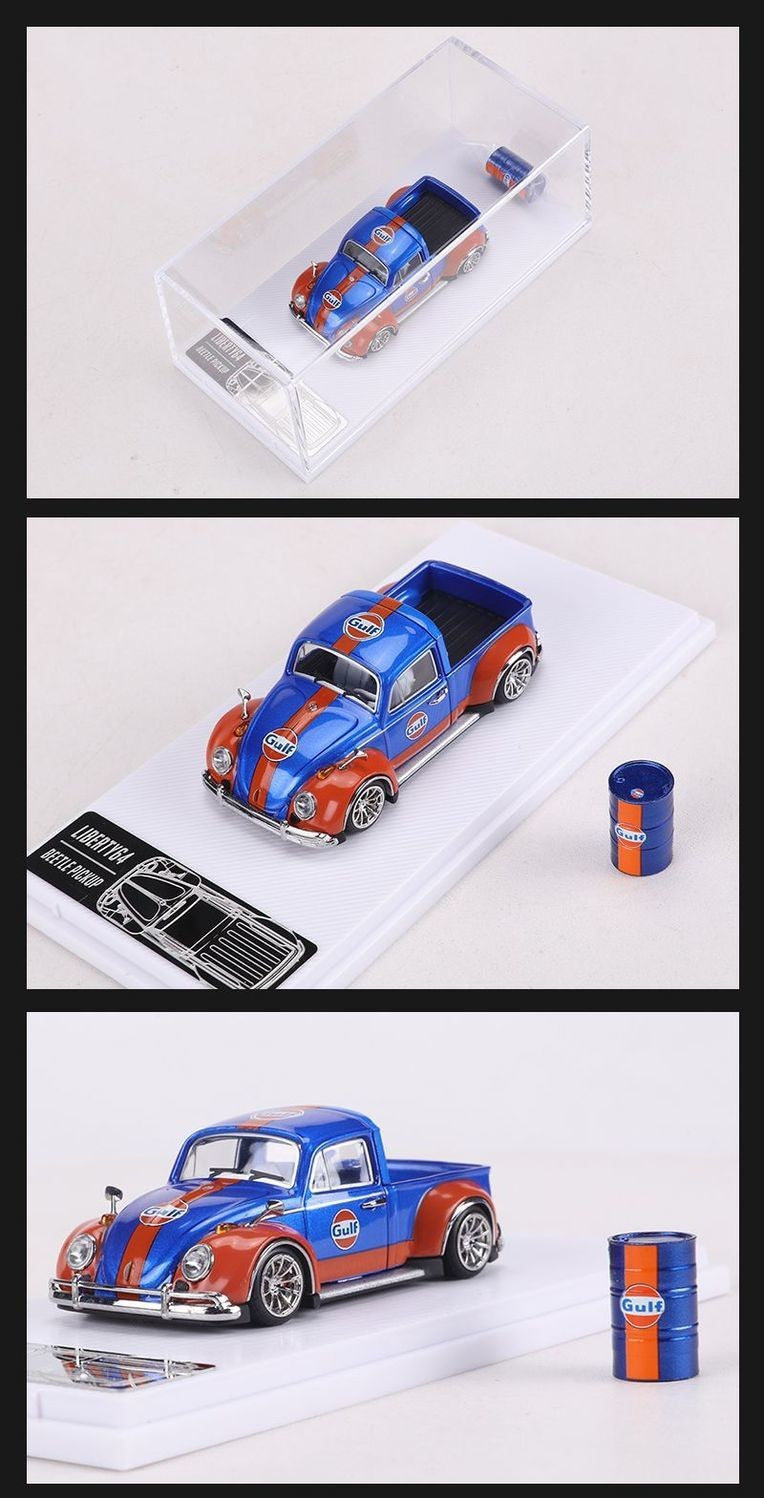 Liberty64 1:64 Scale Beetle Convertible Pickup Die-Cast Car Model Gulf Oil Series Custom Toys Miniature Alloy Simulation Vehicle