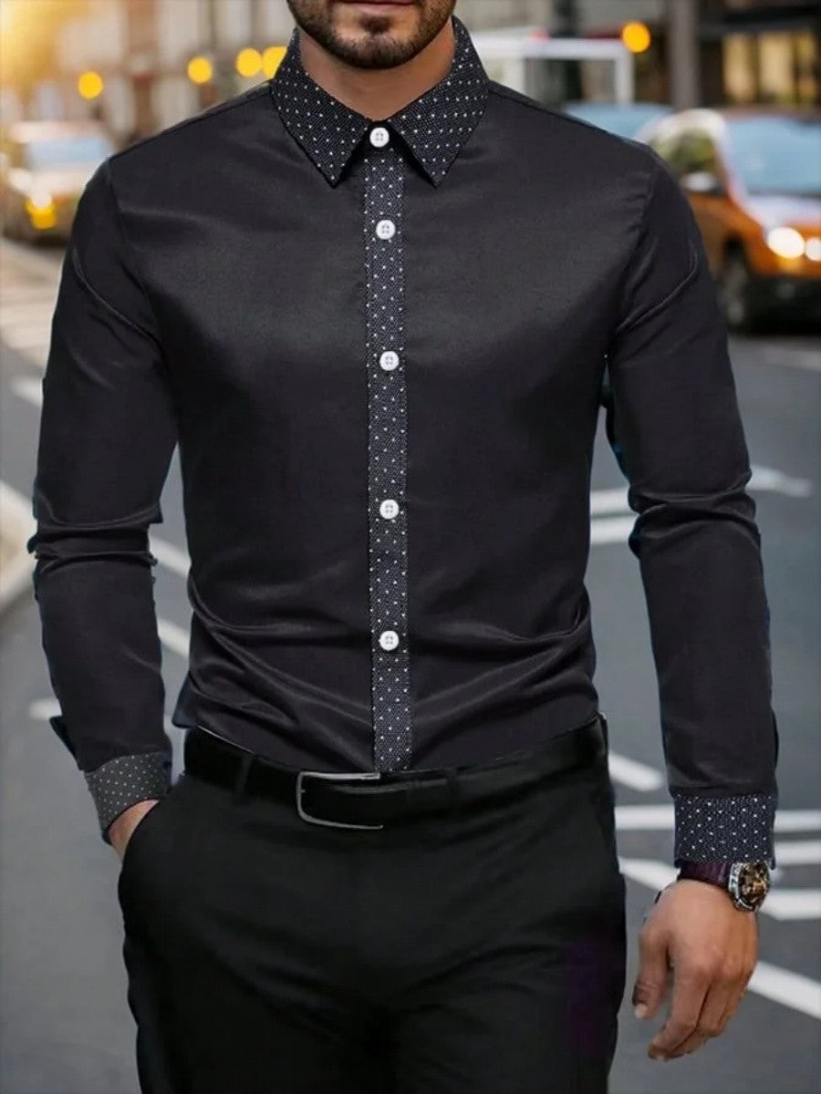 New men's simple polka dot shirt, men's long-sleeved button-down casual shirt, casual and fashionable business shirt, fast shipp