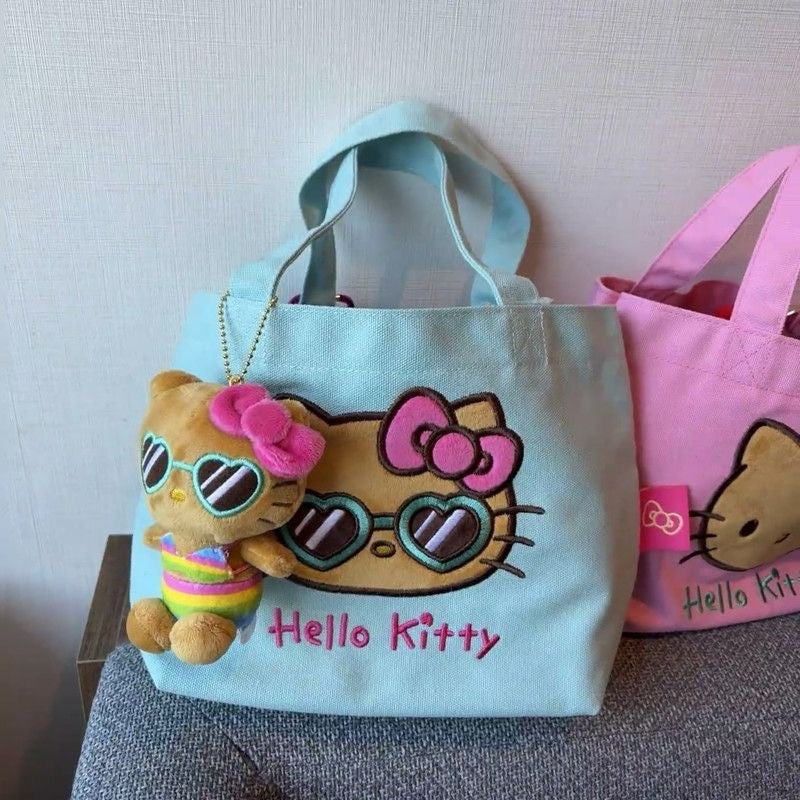 Hawaiian Pink Flowers Brown Leather Hello Kitty Storage Bag Cosmetic Bag Kawaii Cartoon Japanese Hello Kitty Storage Bag Gift