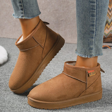 Women's Solid Color Thick Plush Snow Boots Comfortable Warm Flat Ankle Boots Woman Winter Casual Slip On Cotton Shoes Plus Size