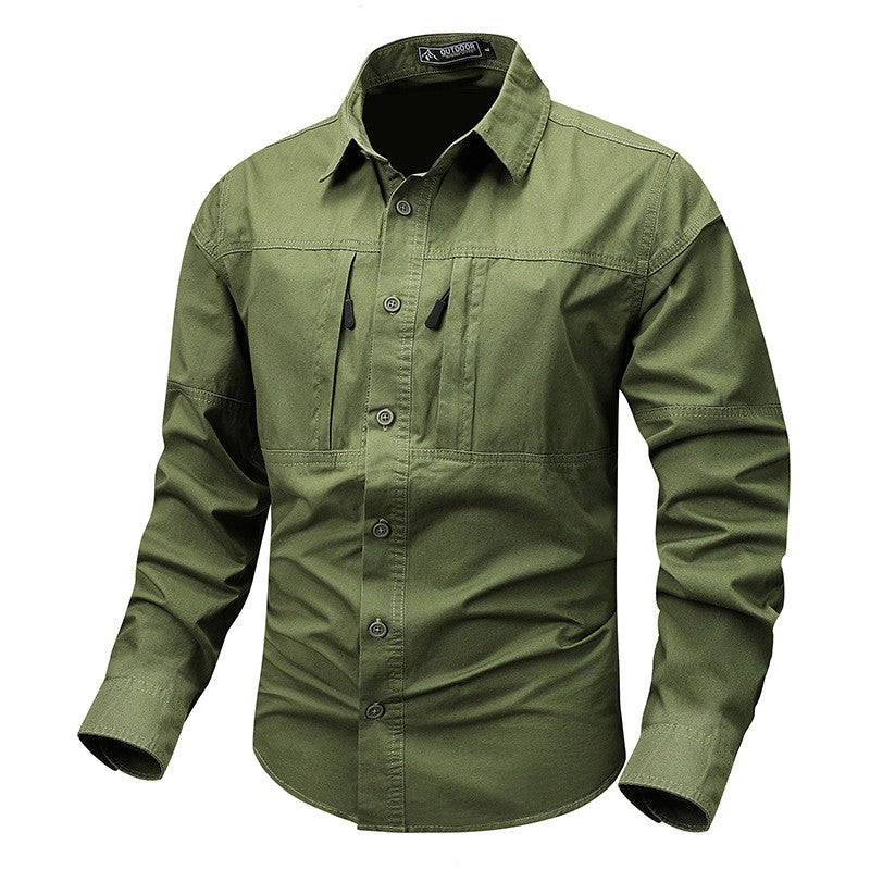 New Spring Men Long Sleeved Cargo Shirts High Quality Man Outdoor Multi Pockets Loose Tooling Shirts Male Casual Shirts Size 5X
