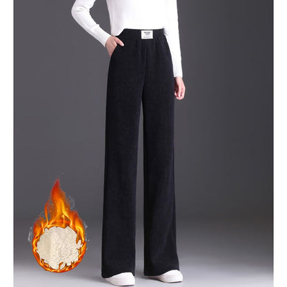 Winter Female Straight Leg Plush Thermal Pants Lady High Waist Fleece Trousers Women Fashion Snow Warm Loose Daily Pants