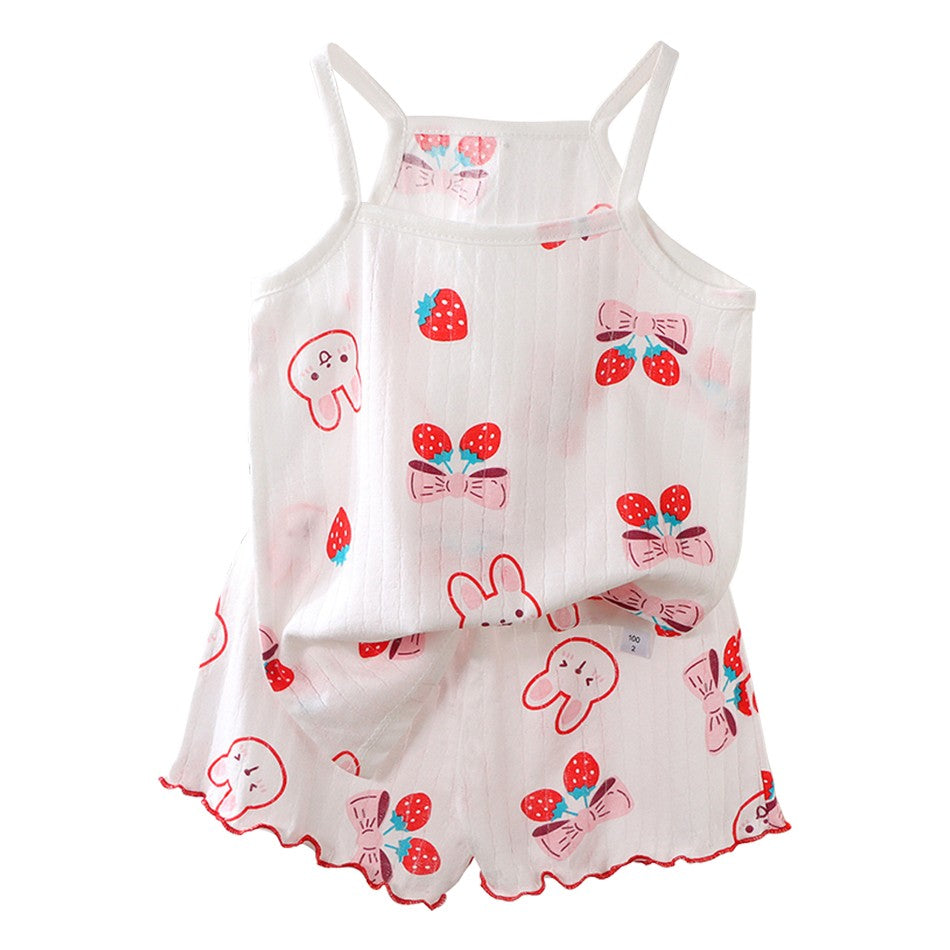 2 Pcs 2025 Summer Girl's Pajamas Sets Loungewear Set Strap Sleepwear Pants Skirt Baby Girl Clothes Sleeveless Children's Clothes