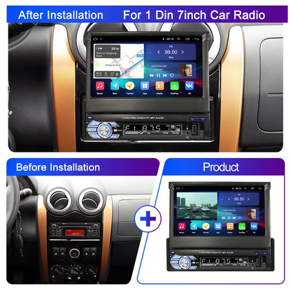 LEHX 1 Din 7inch IPS Retractable Screen Car Radio  Multimedia Player Universal Audio Video Wired CarPlay Android Auto