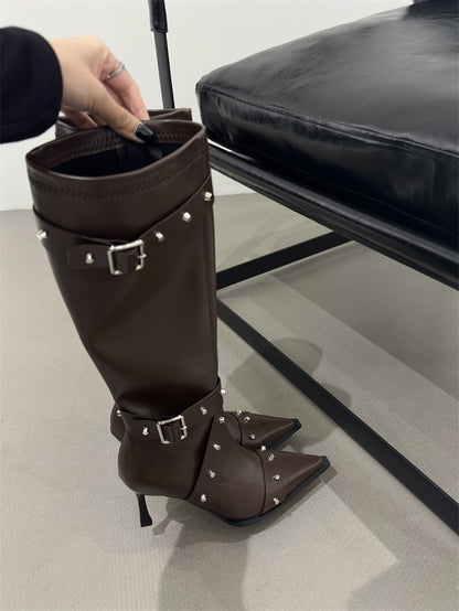 New Style Thin High Heel Women Boots 2024 Pointed Toe Women's High Tube Thinner-looked High Heel Long Boots Zip Boots Mujer D109