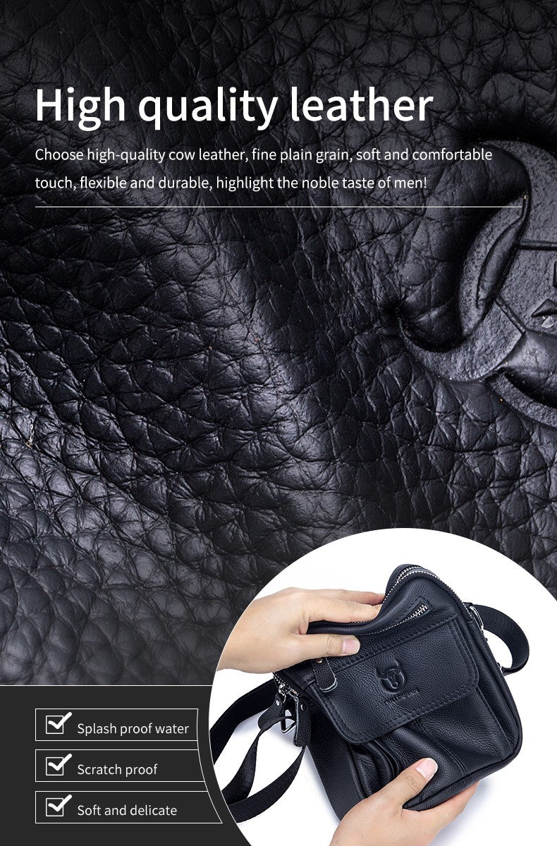 Bullcaptain Casual Men's Shoulder Bags Business Messenger Bag high-Quality Men's Cow Leather Bag's Mini Large Capacity Pocket