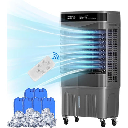 Ar-Condicionado Evaporativo Portátil 3 em 1 Swamp Cooler de 8,2 Gal com Controle Remoto, 3 Velocidades, Timer de 12H e 6 Bolsas de Gelo