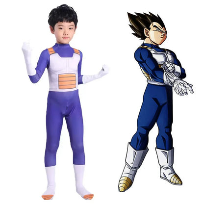 Anime Children's Vegeta Role-playing Costumes Paired With Tricolor Wigs Adult Super Saiya Bodysuits Holiday Party Costumes