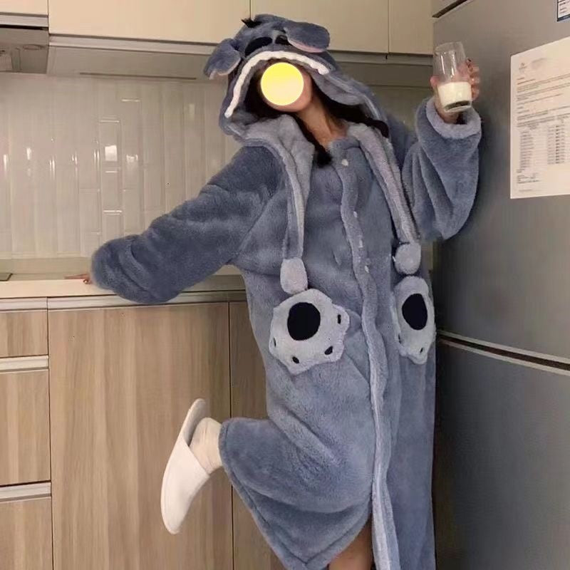 Robe de Dormir Unissex Disney Stitch Forrada de Lã Quente, Roupa de Casa, Robe de Material Macio, Conjunto de Pijama Masculino Feminino, Robe de Lã Coral de Inverno, Brinquedos