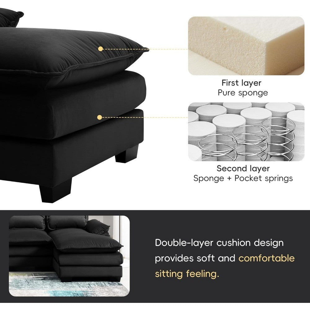 110" Modern Sectional Sofa Couch for Living Room, 6-seat Upholstered Sleeper Sofa Couch with Chaise Lounge Furniture for Living