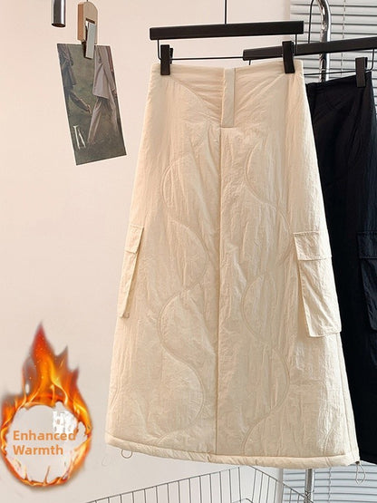 Artistic Long Thiened down Cotton f Skirt plus Size Women's Winter New Sle Fluffy Warm A-Line Skirt Commute Sle