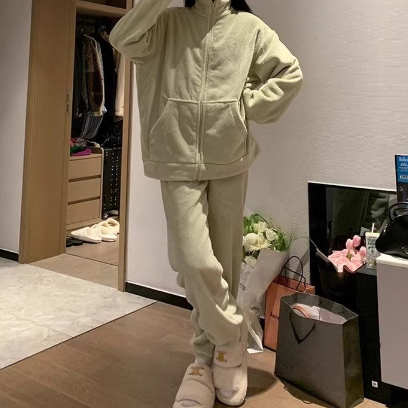 2025 Autumn Winter Homewear Pajamas Set for Women Long Shirt Trousers 2 Pieces Keep Warm Sleepwear Loungewear