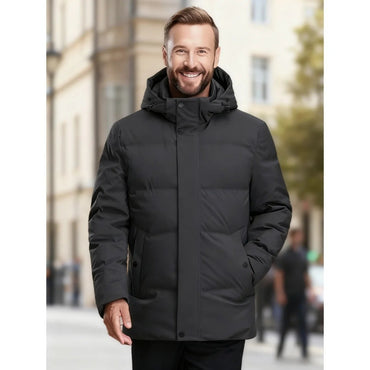 Men's Big & Tall Formal Down Overcoat - Hooded Winter Dress Coat for Professional Wear (Classic Heritage Style)