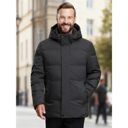 Men's Big & Tall Formal Down Overcoat - Hooded Winter Dress Coat for Professional Wear (Classic Heritage Style)