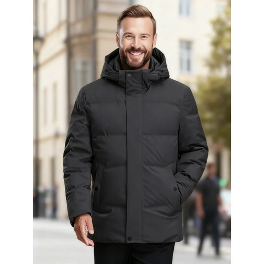 Men's Big & Tall Formal Down Overcoat - Hooded Winter Dress Coat for Professional Wear (Classic Heritage Style)