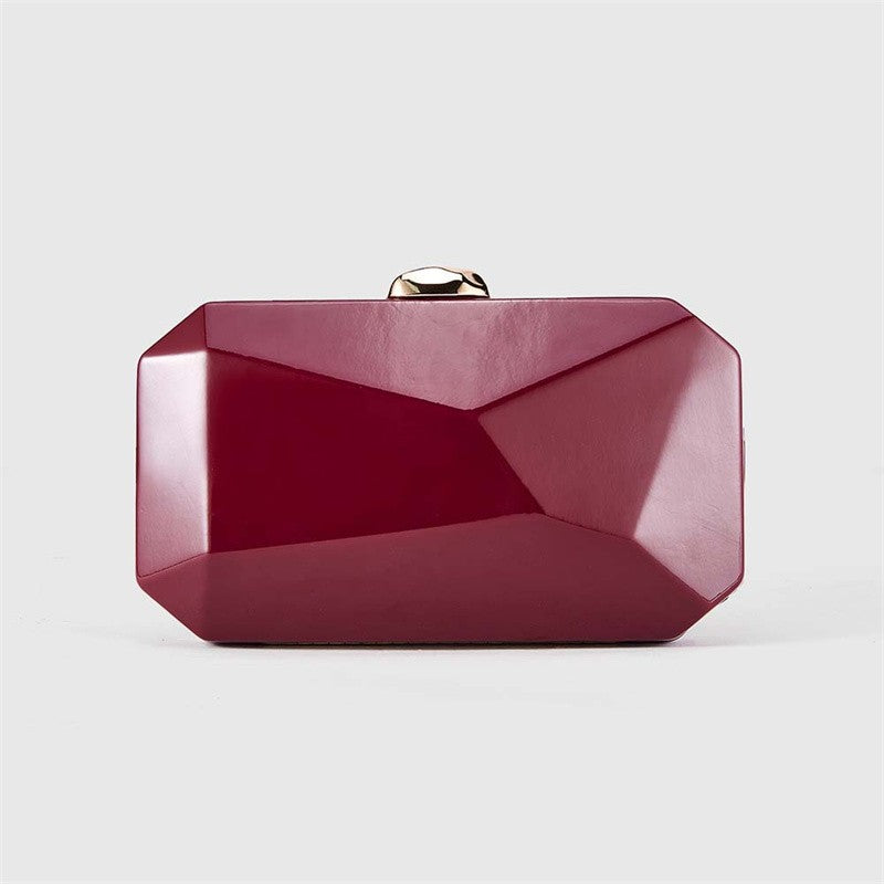 Fashion Clutch Bags for Women Glossy PU Evening Purse Burgundy Geometric Shape Female Handbag Special Valentine's Day Gift