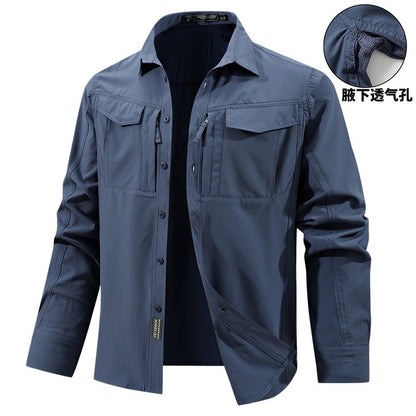 Men Outdoor Elastic Quick Drying Ventilation Cargo Shirts Spring Male Long Sleeves Thin Breathable Comfortable Waterproof Shirts