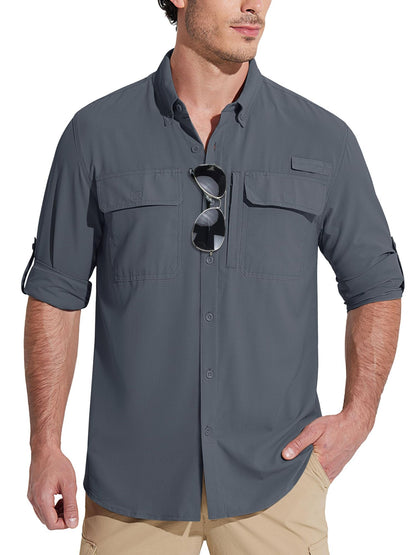MAGCOMSEN Sun Protection Shirt Quick Dry Long Sleeve Mesh Breathable Shirt Multi Pockets Fishing Shirts Hiking Work Cargo Shirts