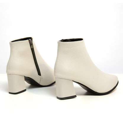 White Ankle Boots for Women 2024 Side Zipper Stretch Middle Heel Large Size Short Boot Fashion Pointed Boots  Big  Size 43