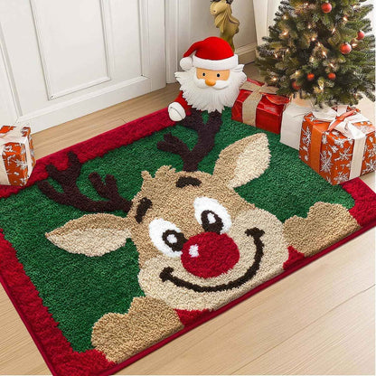 VIKAMA Christmas Cartoon Faux Cashmere Carpet Soft Bathroom Mat Bedroom Bedside Rug Entrance Door Mat Festive Home Decoration