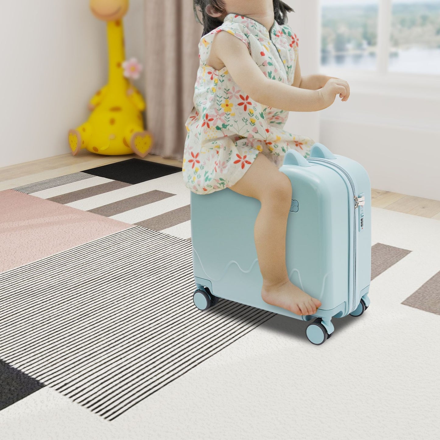 Mala de Viagem, Maleta de Viagem Infantil Portátil, Mala de Rodinhas de 18 Polegadas para Crianças, Mala Infantil Azul Celeste, Natal
