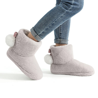 Gacimy Women's Winter Plush Snow Boots Outdoor Non-slip Casual Furry Cotton Boots Indoor Warm Cozy House Shoes Fuzzy Flat Boots