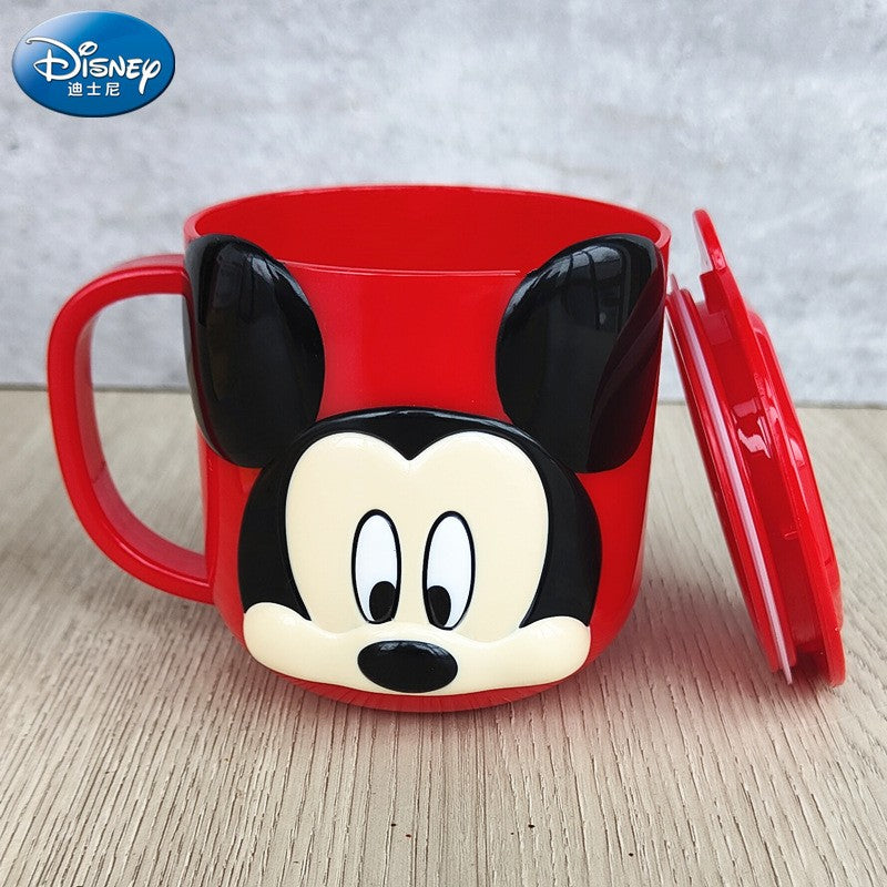 Copo infantil de desenho animado Disney Mickey Stitch com tampa Caneca de leite Frozen Elsa 3D Copo para beber em casa Copo para escovar a boca Copo de água infantil