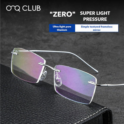 O-Q CLUB Ultra-light Titanium Reading Eyeglass Frames Men Fashion Simple Rimless Myopia Glasses Customized Prescription Glasses