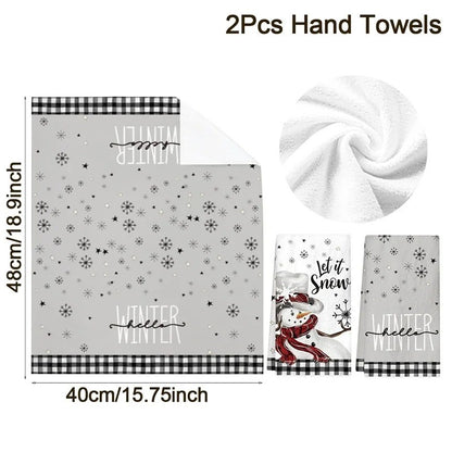 2pcs Christmas Kitchen Towels Buffalo Plaid Xmas Hand Towels Christmas Decorations for Home 2025 Navidad Noel Dish Towels Gifts
