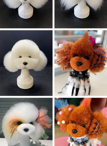 Standard Bichon Pet Simulation model Dog for Grooming Practice Fake Hair Trim And Style Must Be Used with Skeleton Model
