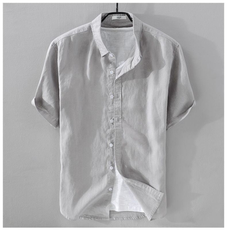 100% Linen Short Sleeve Shirt Men Cotton Linen Clothing Top Casual Summer Half Sleeve Shirt Loose Style Square Collar